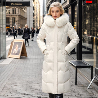 Winter Long Coat With Thickened Fur Collar Straight Slim Cotton-padded Jacket Women - Phosgene