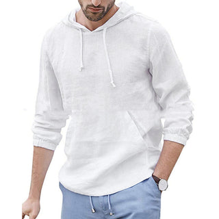 Men's Long-sleeved Hooded Cotton And Linen Shirt Phosgene