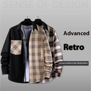 Spring Style Color-contrast Check Long Sleeve Shirt Fashion Phosgene