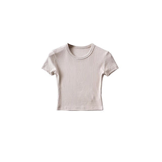 Basic Style Round Neck Tight Stretch Solid Color Short Sleeve T-shirt Top - Phosgene