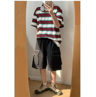 Men's Summer Japanese Vintage Stripe T-shirt Phosgene