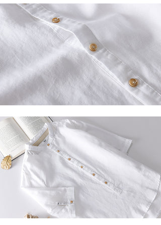 Summer Cropped Sleeves Cotton Linen Linen Shirt For Men Phosgene