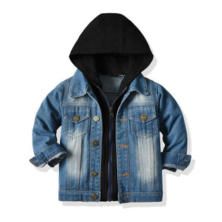 Children's Fake Two-piece Denim Jacket, Children's Hooded Fashion Casual Top - Phosgene