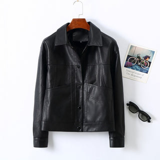 Women's Lapel Short Small Leather Coat - Phosgene