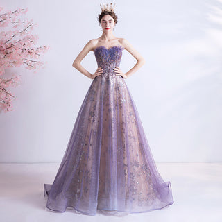 Strapless Purple Sequin Starry Dress Wedding Dress - Phosgene