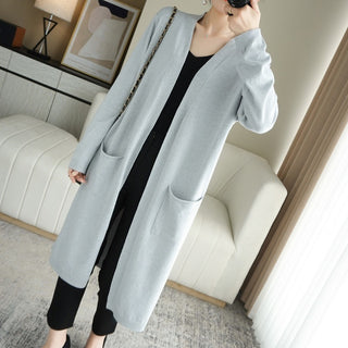 No Buckle Lazy Wind Fashion Long Cardigan Knitted Coat Women - Phosgene