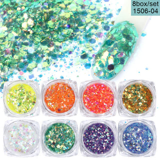 8 Box Mix Glitter Nail Art Powder Flakes Set Phosgene