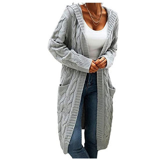 Women's Twisted Design Pocket Long Sleeve Sweater Solid Color Casual Coat - Phosgene