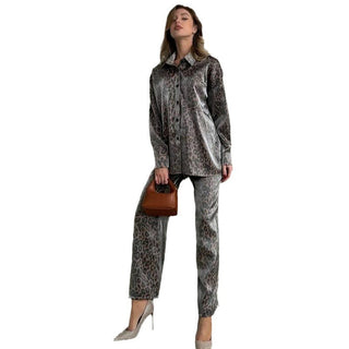 European And American Fashion Casual Set Women's Leopard Print Long Sleeve Trousers - Phosgene