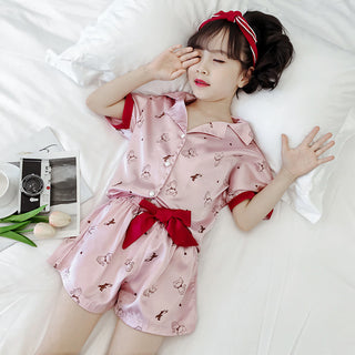 Girls Summer Cartoon Pajamas Short-sleeved Shorts Two-piece Suit - Phosgene