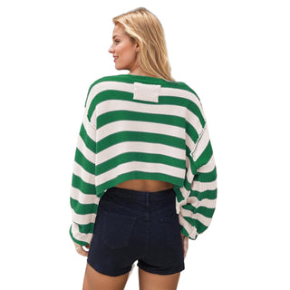 Women's Pullover Sweater Striped Loose Short - Phosgene