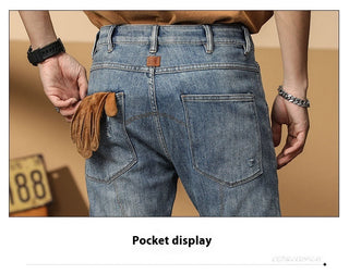 Motorcycle Jeans Korean Style Slim-fitting Ankle-tied High-end Men's Casual All-matching Stretch Pants Phosgene