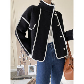 Contrasting Hem Stand Collar Cropped Coat - Phosgene