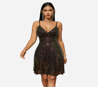 Autumn And Winter New Women's Sexy Gorgeous Sequined Dress Pleated Cross Strap Vacation Style Dress