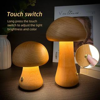 INS Wooden Cute Mushroom LED Night Light With Touch Switch  Bedside Table Lamp For Bedroom Childrens Room Sleeping Night Lamps Home Decor - Phosgene