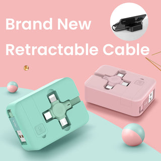 4 In 1 Retractable USB Cable Creative Macaron Type C Micro Cable For I Phone With Phone Stand Charging Data Cable Line Storage Box - Phosgene