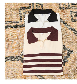 Lapel Lyocell Short Sleeve Fashion Breathable Stripes Polo Shirt Phosgene