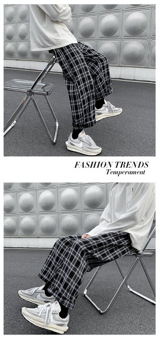 Leisure Plaid Loose Fried Street Draping Draggle-tail Straight Trousers Phosgene