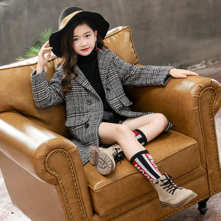 Gray plaid houndstooth coat for girls - Phosgene