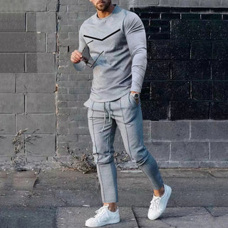 Round Neck Long Sleeve T-shirt Trousers Suit Men Phosgene