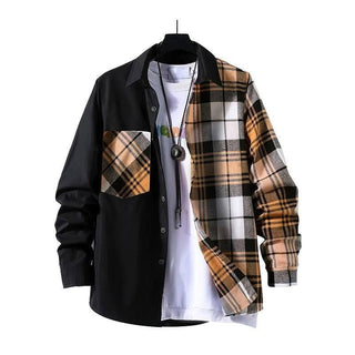 Spring Style Color-contrast Check Long Sleeve Shirt Fashion Phosgene