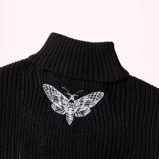 Butterfly Embroidery Short Long Sleeve Casual Sweater - Phosgene