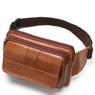 Men's First Layer Cowhide Outdoor One Shoulder Crossbody Waist Bag - Phosgene