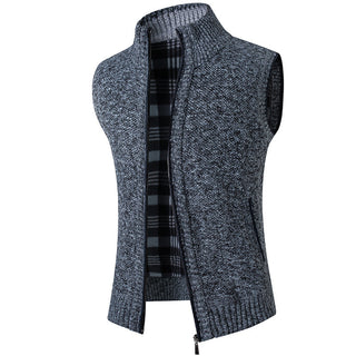 Autumn And Winter Cardigan Sweater Vest Man Stand Collar Fleece-lined Thickened Coat - Phosgene