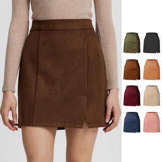 Autumn And Winter Suede A- Line Korean Style High Waist Fashion Sexy Skirt - Phosgene