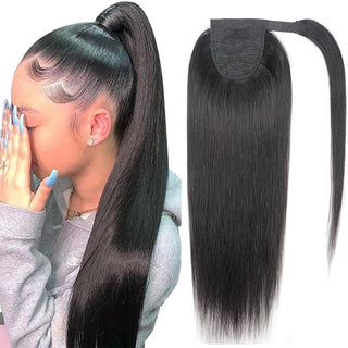 Natural Black Velcro Ponytail Straight Hair Wig - Phosgene