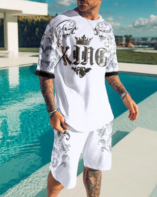 Printed Round Neck Sleeve Shorts Suit For Men Phosgene