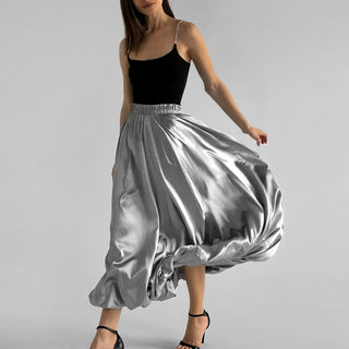 Fashion Silver Bud Skirt European And American Design High Waist A- Line Skirt - Phosgene