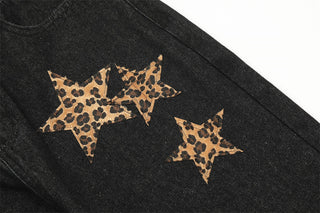 Leopard Print Five-pointed Star Jeans For Men And Women Phosgene