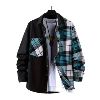 Spring Style Color-contrast Check Long Sleeve Shirt Fashion Phosgene