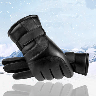 Winter Leather Gloves For Men And Women Velvet Thickened Cold-proof Warm Cycling Anti-slip Touch-screen Large Fleece Gloves - Phosgene