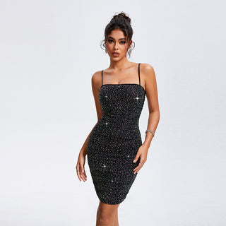 Sexy Backless Rhinestone Strap Dress - Phosgene