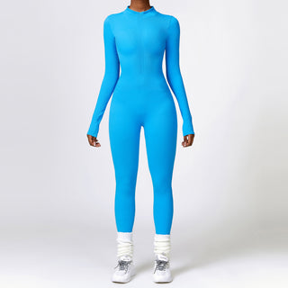 Winter Tight Long Sleeve Yoga Jumpsuit Zipper Belly Contracting High Strength Sports - Phosgene