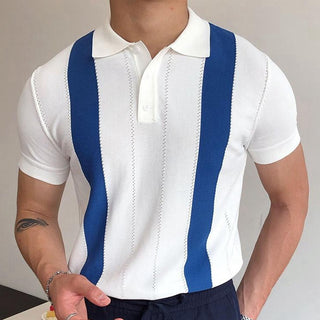 Men's White Striped Slim-fit Short-sleeved Sweater Phosgene