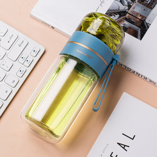 Glass Water Bottle With Tea Infuser Filter Tea Separation Double Wall Glass Bottle Leakproof Water Bottle - Phosgene