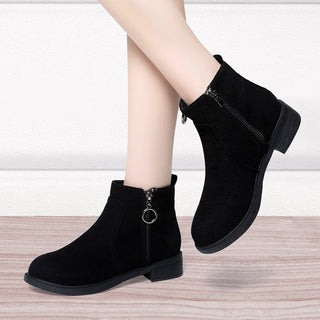 Square Heel Suede Round Buckle Side Zipper Short Tube Female Plus Size - Phosgene