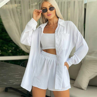 European And American Long Sleeve Shorts Loose Casual Women's Two-piece Suit - Phosgene