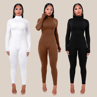 Autumn And Winter Solid Color Tight Long Sleeve Fleece-lined Yoga Jumpsuit - Phosgene