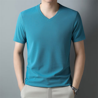 Men's Thin Casual Solid Color And V-neck Short-sleeved T-shirt Phosgene