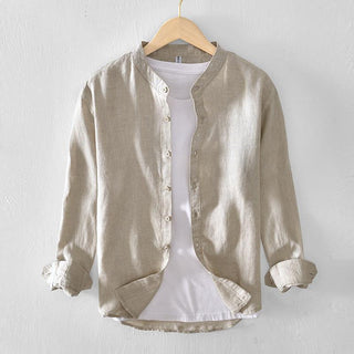 Stand Collar Solid Color Linen Shirt Coat Phosgene