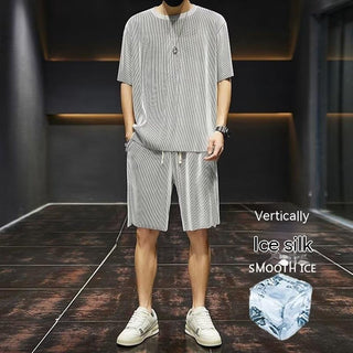 Men's Summer Thin Loose Short-sleeved Shorts High Sense Quick-drying Clothes Two-piece Suit Phosgene