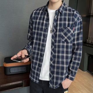 Loose Hong Kong Style Casual Coat Youth Plaid Shirt Phosgene