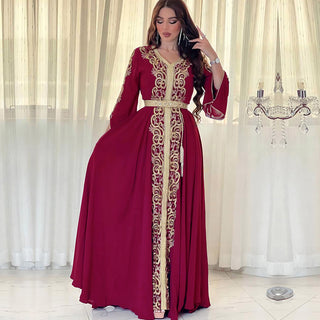 3737 Guerbang Arab Dubai Foreign Trade Embroidery Applique Dress - Phosgene