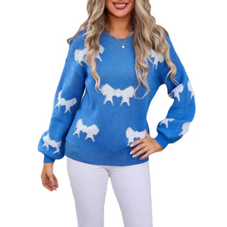 Women's Round-collar Long-sleeve Knitwear Bow Sweater - Phosgene