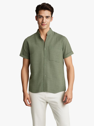 Solid-color Short-sleeved Lapel Shirt Summer Breathable Cotton And Linen Top Mens Clothing Phosgene