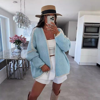 Thick Needle Knitted Sweater Coat Solid Color Loose Cardigan - Phosgene